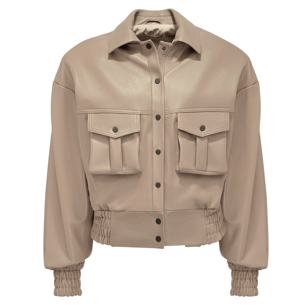 THE MANNEI Leather Parla Jacket in Beige Size 36 NWT 